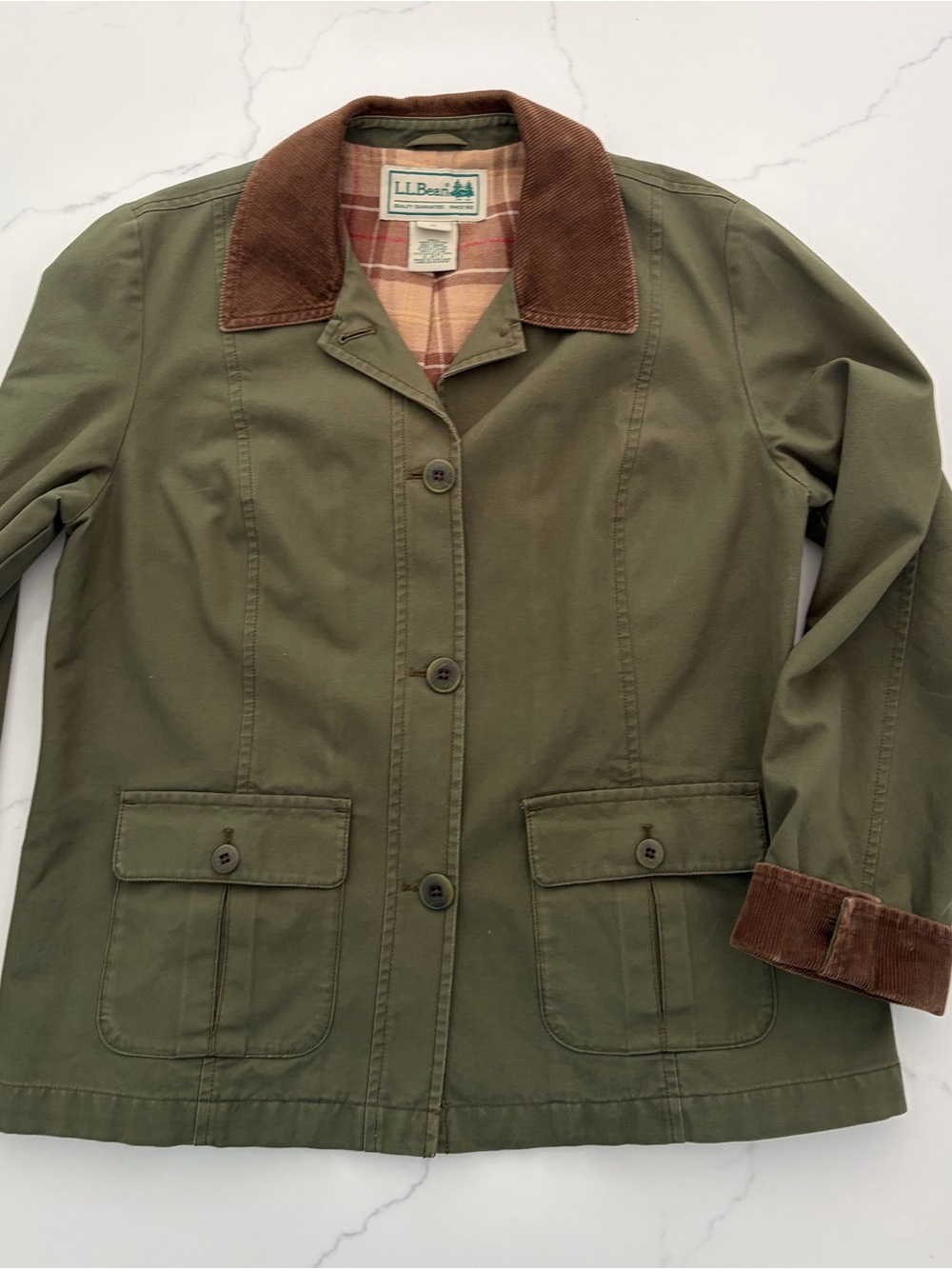 LL Bean M Pet Women Adirondack Barn Coat Loden Green Flannel Lined New no tag